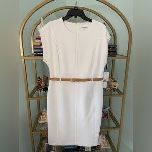 Calvin Klein Women's Belted Sheath Dress White Size 14